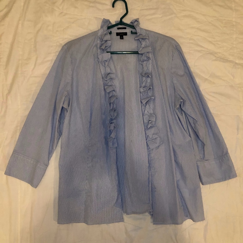 blue and white button up